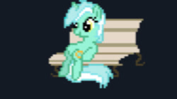 Size: 1280x720 | Tagged: safe, lyra heartstrings, pony, unicorn, g4, april fools, belly, desktop ponies, female, horn, mare, meme, pixel art, sitting, sitting lyra, sprite