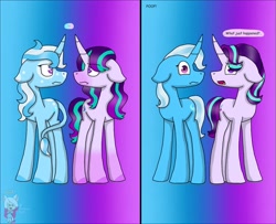 Size: 1999x1624 | Tagged: safe, artist:insanahyde, starlight glimmer, trixie, g4, female, gradient background, lesbian, redesign, ship:startrix, shipping