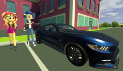 Size: 6268x3629 | Tagged: safe, artist:thedecepticonartist, flash sentry, sunset shimmer, equestria girls, g4, 3d, car, female, gmod, male, ship:flashimmer, shipping, source filmmaker, straight