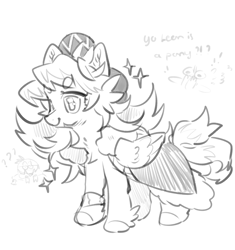 Size: 1500x1599 | Tagged: safe, artist:yuch42023, pegasus, pony, baseball cap, beanbrows, beard, bracelet, cap, cape, chest fluff, clothes, eye clipping through hair, eyebrows, eyebrows visible through hair, eyelashes, facial hair, fetlock tuft, grayscale, hat, jewelry, leon (pokemon), long mane male, male, monochrome, pokemon sword and shield, pokémon, ponified, simple background, sketch, smiling, solo, sparkles, stallion, standing, text, white background, wingding eyes