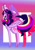 Size: 1000x1414 | Tagged: safe, artist:yuch42023, twilight sparkle, alicorn, pony, g4, alternate design, beanbrows, big ears, blushing, chest fluff, coat markings, colored pinnae, concave belly, countershading, ear fluff, eyebrows, eyelashes, female, folded wings, frown, gradient background, horn, long horn, long legs, long mane, long neck, long tail, looking back, mare, multicolored mane, multicolored tail, passepartout, profile, purple coat, purple eyes, rainbow power, slender, socks (coat markings), solo, tail, thin, thin legs, twilight sparkle (alicorn), wingding eyes, wings, zoom layer