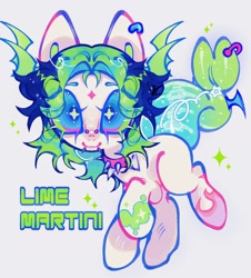 Size: 1670x1848 | Tagged: safe, artist:yuch42023, oc, oc only, oc:lime martini, pony, ambiguous gender, big ears, big eyes, blue eyes, blue sclera, bridge piercing, coat markings, colored eartips, colored eyebrows, colored pinnae, ear piercing, earring, facial markings, facial piercing, fish tail, green mane, green text, jewelry, lip piercing, looking at you, multicolored mane, outline, piercing, pigtails, ponified, ponified oc, raised hoof, shiny mane, shiny tail, smiling, snake bites, solo, sparkles, star (coat marking), stare, staring into your soul, tail, text, two toned tail, white coat, wingding eyes