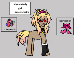 Size: 1126x880 | Tagged: safe, artist:ask-luciavampire, oc, oc only, oc:alice melody, earth pony, pony, undead, vampire, vampony, tumblr:the-vampire-academy, gray background, simple background, solo, tumblr