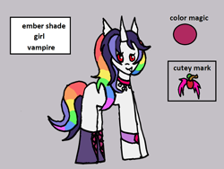 Size: 1088x816 | Tagged: safe, artist:ask-luciavampire, oc, oc only, pony, undead, unicorn, vampire, vampony, gray background, horn, profile, simple background, solo, tumblr