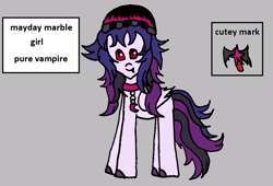 Size: 1117x761 | Tagged: safe, artist:ask-luciavampire, oc, oc only, oc:mayday marble, pony, undead, vampire, vampony, tumblr:the-vampire-academy, gray background, profile, simple background, solo, tumblr