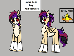 Size: 1088x816 | Tagged: safe, artist:ask-luciavampire, oc, oc only, oc:sylas dusk, pegasus, pony, undead, vampire, vampony, tumblr:the-vampire-academy, gray background, profile, simple background, solo, tumblr