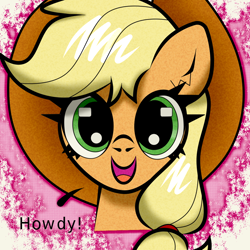 Size: 1000x1000 | Tagged: safe, artist:scandianon, applejack, earth pony, pony, bust, female, howdy, looking at you, mare, talking, talking to viewer