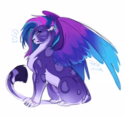 Size: 2688x2508 | Tagged: safe, artist:peachmichea, allura, aq bars, big cat, leopard, snow leopard, g5, countershading, female, high res, large wings, simple background, sitting, white background, winged big cat, wings