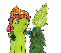 Size: 1320x1148 | Tagged: safe, artist:assertiveshypony, tree hugger, earth pony, pony, 420, drug trip, drugs, high as a kite, lighter, marijuana, monster, plant, simple background, that pony sure does love weed, transparent background, weed monster