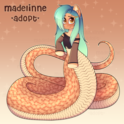 Size: 4112x4093 | Tagged: safe, artist:madelinne, oc, oc only, lamia, original species, adoptable, adoptable open, clothes, jewelry, long hair, shirt, solo, t-shirt