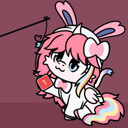 Size: 600x600 | Tagged: safe, alternate character, alternate version, artist:sugar morning, oc, oc:nekonin, alicorn, sylveon, :3, animated, behaving like a cat, cat toy, clothes, commission, costume, cute, discord (program), kigurumi, ping, playing, pokémon, solo, ych result