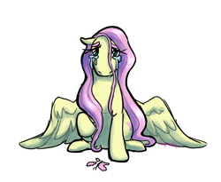 Size: 3300x2700 | Tagged: safe, fluttershy, butterfly, pegasus, pony, g4, crying, female, looking at you, mare, sad, simple background, solo, spread wings, wings