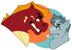 Size: 540x377 | Tagged: safe, artist:zappkisser, garble, oc, dragon, pony, g4, breath, duo, duo male, frown, gritted teeth, lidded eyes, looking at each other, looking at someone, male, ponysona, stallion, teeth