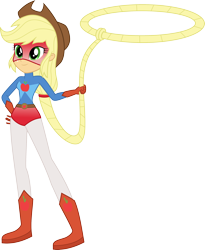 Size: 2372x2891 | Tagged: safe, artist:dupontsimon, applejack, human, fanfic:choose your own magic ending, equestria girls, g4, my little pony equestria girls: better together, fanfic art, lasso, long hair, rope, simple background, solo, superhero, transparent background, vector