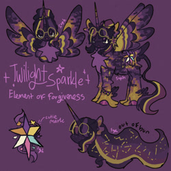 Size: 2048x2048 | Tagged: safe, artist:starfrootparfait, twilight sparkle, alicorn, pony, g4, alternate cutie mark, alternate design, purple background, redesign, simple background, solo, twilight sparkle (alicorn)