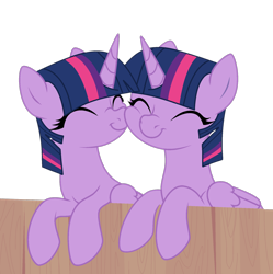 Size: 1736x1740 | Tagged: safe, ai assisted, ai content, artist:arina-gremyako, artist:twilyisbestpone, derpibooru exclusive, twilight sparkle, alicorn, pony, g4, base used, cheek to cheek, cute, duality, duo, duo female, eyes closed, female, lesbian, love, mare, self paradox, self ponidox, selfcest, ship:twitwi, shipping, simple background, smiling, transparent background, twiabetes, twilight sparkle (alicorn), twolight