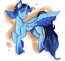 Size: 640x602 | Tagged: artist needed, safe, oc, oc only, oc:blue thunder, alicorn, pony, alicorn oc, hero, horn, long tail, male, solo, sparkles, stallion, tail, wings
