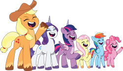 Size: 3097x1801 | Tagged: safe, artist:prixy05, edit, vector edit, applejack, fluttershy, pinkie pie, rainbow dash, rarity, twilight sparkle, alicorn, earth pony, pegasus, pony, unicorn, g4, g5, lavarynth, my little pony: tell your tale, spoiler:g5, spoiler:my little pony: tell your tale, spoiler:tyts01e62, chubby, diverse body types, eyes closed, female, fit, folded wings, g4 to g5, generation leap, height difference, horn, mane six, mare, open mouth, open smile, physique difference, roar, simple background, slender, smiling, thin, transparent background, twilight sparkle (alicorn), vector, wings