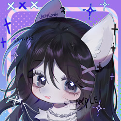 Size: 1000x1000 | Tagged: safe, artist:jelly-candy, oc, oc only, unnamed oc, earth pony, pony, chain necklace, cross earring, cute, ear piercing, earring, fangs, hairclip, icon, jewelry, ocbetes, piercing, single fang, solo