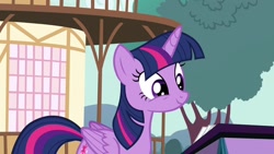 Size: 1200x675 | Tagged: safe, screencap, twilight sparkle, alicorn, pony, g4, it ain't easy being breezies, cute, ponyville town hall, smiling, solo, twiabetes, twilight sparkle (alicorn)