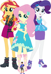 Size: 2064x3024 | Tagged: safe, artist:sturk-fontaine, fluttershy, rarity, sunset shimmer, oc, human, equestria girls, g4, base used, female, geode of empathy, geode of fauna, geode of shielding, giant human, giantess, macro, magical geodes, male oc, poké ball, pokémon, pokémon trainer, simple background, trio, trio female, white background