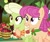 Size: 1439x1220 | Tagged: safe, artist:cstrawberrymilk, apple rose, granny smith, earth pony, pony, g4, apple, apple basket, duo, female, food, mare, young apple rose, young granny smith, younger