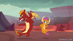 Size: 600x338 | Tagged: safe, screencap, garble, smolder, dragon, g4, season 9, sweet and smoky, animated, brother and sister, dragoness, female, gif, gifrun.com, male, siblings