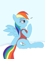 Size: 2550x3300 | Tagged: safe, artist:mare_enjoyer, rainbow dash, pegasus, pony, g4, clothes, cloud, female, mare, one-piece swimsuit, sitting, solo, swimsuit, yawn
