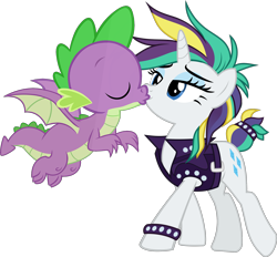 Size: 1970x1832 | Tagged: safe, artist:dragonchaser123, artist:nstone53, edit, vector edit, rarity, spike, dragon, pony, unicorn, g4, it isn't the mane thing about you, alternate hairstyle, eyes closed, female, flying, horn, kiss on the lips, kissing, kissy face, male, mare, punk, raripunk, ship:sparity, shipping, short hair, simple background, smiling, straight, transparent background, vector, winged spike, wings