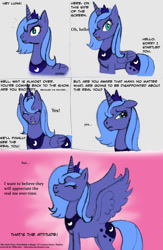 Size: 809x1240 | Tagged: safe, artist:vjmorales, princess luna, alicorn, g4, comic, jewelry, meta, text, tiara