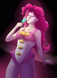 Size: 2000x2700 | Tagged: safe, artist:artkarasik, pinkie pie, human, equestria girls, g4, my little pony equestria girls: better together, clothes, female, food, ice cream, one-piece swimsuit, pinkie pie swimsuit, solo, swimsuit