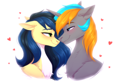 Size: 3000x2000 | Tagged: safe, artist:sparkling_light, oc, pony, unicorn, blushing, bust, duo, female, heart, horn, male, simple background, white background