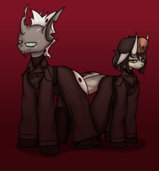 Size: 2486x2681 | Tagged: safe, artist:ashel_aras, oc, oc only, changeling, hybrid, changeling oc, clothes, coat, cyrillic, duo, gradient background, hybrid oc, russian, sketch