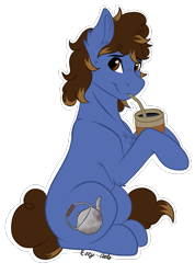 Size: 669x939 | Tagged: safe, artist:monsoonvisionz, oc, oc only, oc:rusty kettle, earth pony, blue coat, brown eyes, brown mane, curly mane, male, mate, simple background, solo, stallion, transparent background