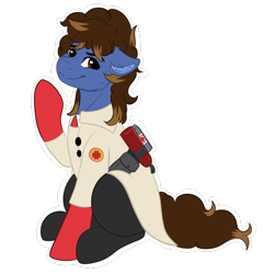 Size: 652x675 | Tagged: safe, artist:monsoonvisionz, oc, oc only, oc:rusty kettle, brown eyes, brown mane, curly mane, medic (tf2), simple background, solo, team fortress 2, transparent background