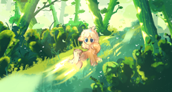 Size: 2160x1157 | Tagged: safe, artist:miwq, derpibooru exclusive, oc, oc only, oc:tumbleweed, earth pony, pony, cute, forest, nature, solo, sunlight, tree