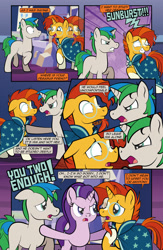 Size: 1920x2948 | Tagged: safe, artist:alexdti, starlight glimmer, sunburst, oc, oc:star logic, pony, unicorn, comic:quest for friendship retold, g4, 6 panel comic, :c, >:c, blaze (coat marking), coat markings, comic, eye to eye, facial markings, female, frown, horn, looking at each other, looking at someone, male, mare, socks (coat markings), stallion, trio