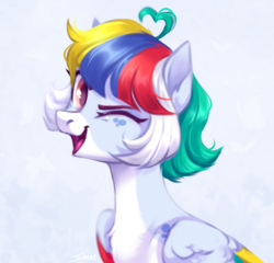 Size: 1975x1895 | Tagged: safe, artist:sparkling_light, oc, pegasus, pony, blurry, countershading, one eye closed, open mouth, solo, wink