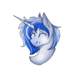 Size: 2300x2300 | Tagged: safe, artist:molars, oc, oc only, unicorn, bust, commission, eyes closed, happy, horn, simple background, smiling, solo, transparent background