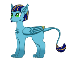 Size: 1280x1098 | Tagged: safe, artist:nismorose, oc, oc only, oc:acekara bow, sphinx, blue mane, cat nose, cat paws, cheek fluff, chest fluff, colored wings, ear fluff, female, green eyes, leg fluff, mare, multicolored hair, multicolored mane, multicolored wings, paws, slit pupils, transparent background, wings