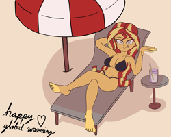 Size: 3000x2400 | Tagged: safe, artist:peel_a_na, sunset shimmer, human, equestria girls, g4, beach, bikini, breasts, busty sunset shimmer, clothes, female, global warming, solo, swimsuit