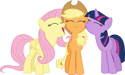 Size: 4974x3000 | Tagged: safe, artist:cloudy glow, applejack, fluttershy, twilight sparkle, earth pony, pegasus, pony, unicorn, g4, the last roundup, .ai available, eyes closed, female, mare, simple background, transparent background, trio, trio female, unicorn twilight, vector