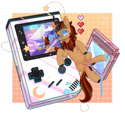 Size: 933x857 | Tagged: safe, artist:wavecipher, oc, oc:pixel cache, kirin, game boy, games, nintendo, retrowave, solo