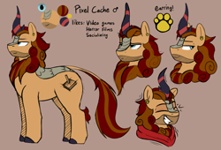 Size: 5944x4031 | Tagged: safe, artist:welost, oc, oc only, oc:pixel cache, kirin, brown background, kirin oc, male, reference sheet, simple background, solo