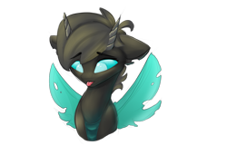 Size: 1256x860 | Tagged: safe, artist:velya_34, oc, oc only, changeling, ears back, horn, simple background, solo, tongue out, transparent background