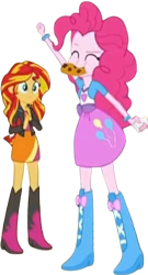 Size: 1363x2520 | Tagged: safe, edit, edited screencap, editor:mrtoonlover83, screencap, pinkie pie, sunset shimmer, human, equestria girls, g4, my little pony equestria girls: rainbow rocks, arms, arms in the air, background removed, blurry, boots, bow, bracelet, breasts, chewing, chocolate chip cookie, clothes, cookie, duo, duo female, eating, eyebrows, eyes closed, eyes open, female, food, hand, hands in the air, jacket, jewelry, leather, leather boots, leather jacket, legs, long hair, long sleeves, not a vector, raised eyebrow, random, shirt, shoes, short sleeves, silly, simple background, teenager, top, transparent background, v-neck, vest