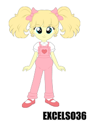 Size: 1535x2104 | Tagged: safe, alternate version, artist:excelso36, molly williams, human, equestria girls, g1, g4, bow, clothes, diaper, diaper under clothes, equestria girls-ified, g1 to equestria girls, g1 to g4, generation leap, hair bow, looking at you, mary janes, pigtails, shoes, signature, simple background, smiling, smiling at you, solo, transparent background