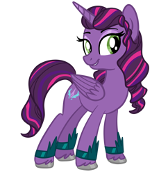 Size: 2712x2799 | Tagged: safe, artist:sjart117, opaline arcana, alicorn, pony, ask the mane 12, g5, alternate hairstyle, bracelet, eyebrows, female, folded wings, grin, high res, jewelry, mare, permission given, redesign, simple background, smiling, solo, transparent background, wings