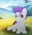 Size: 3300x3600 | Tagged: safe, artist:ramixe dash, derpibooru exclusive, oc, oc only, oc:lightning stars, pegasus, pony, g4, g5, g5 to g4, generation leap, looking up, magenta eyes, male, meadow, mountain, purple hair, scenery, signature, solo, stallion, watermark