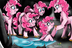 Size: 3600x2400 | Tagged: safe, artist:gabbygums21, pinkie pie, earth pony, g4, too many pinkie pies, clone, female, grin, mirror pool, multeity, pinkie clone, smiling, solo, too much pink energy is dangerous